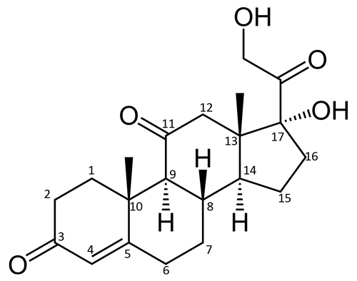 Figure 10: Cortisone molecule.  Note the single oxygen atom in position 11.