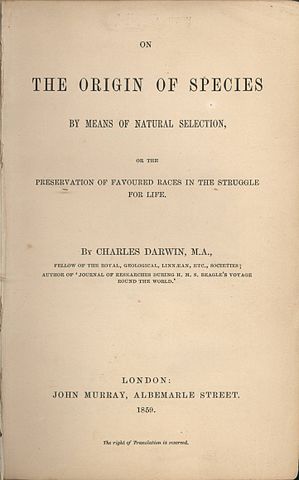 Figure 1: The title page of Darwin's most famous book, On the Origin of Species by ^~Means of Natural Selection.