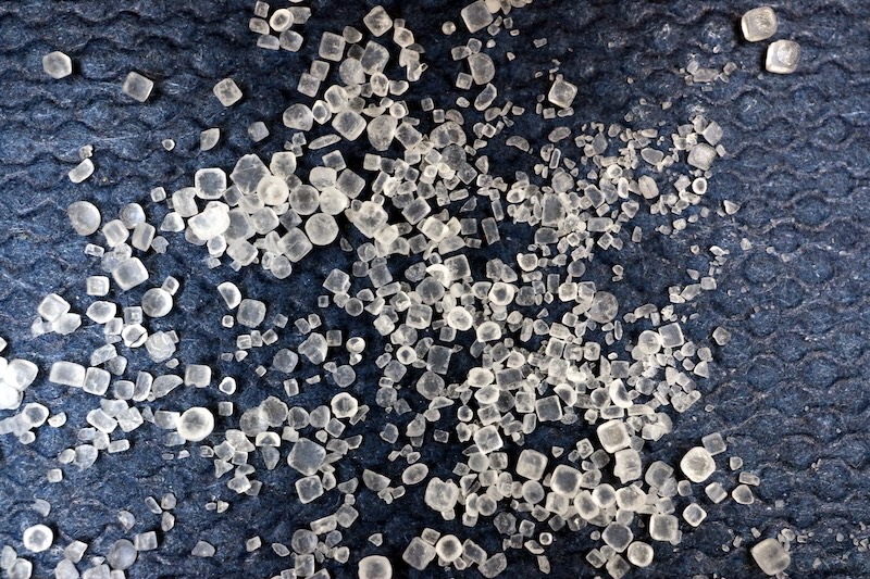 Figure 2b: The cubic shape of salt crystals results from the regular arrangement of atoms forming the crystal.
