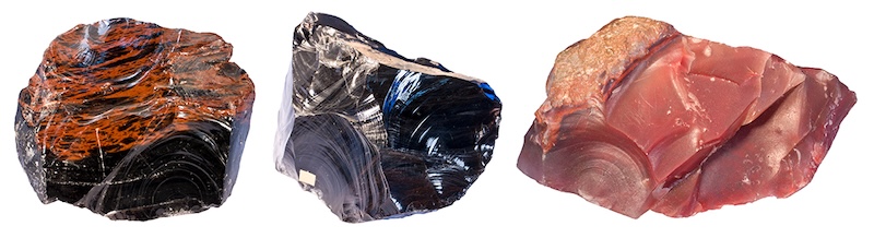 Figure 6: Several conchoidal fractures are visible in the mineral samples above. Note the concave surface and the curved ribs.
