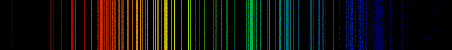 Figure 8: Line spectra for helium (top) and neon (bottom). The location and color of the lines represents a unique wavelength that defines the electron configuration of the atoms.