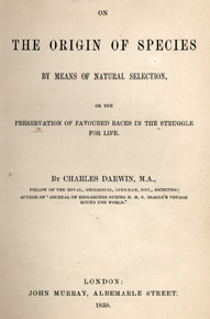 Figure 4: Title page of the 1859 Murray edition of the Origin of Species by Charles Darwin.