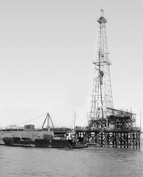Figure 1: The first out-of-sight offshore drilling platform. The platform was located 14 km off the coast of Louisiana in 4 m of water, and operated until 1984.