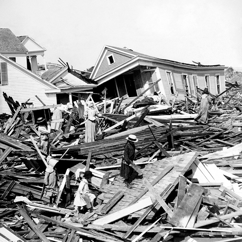 Figure 3: Galveston residents sifting through the wreckage of the 1900 hurricane.