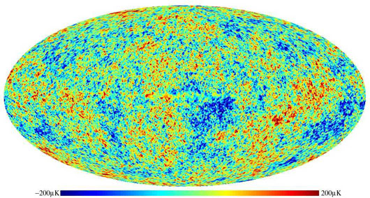 Figure 7: Visual representation of the cosmic microwave background radiation, and the temperature differences indicated by that radiation, as collected by the Wilkinson Microwave Anisotropy Probe.