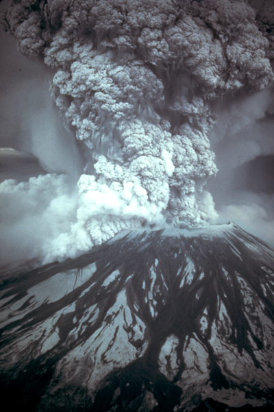 Figure 8: Photo of Mt. St. Helens in Washington State (US) erupting in 1980, showing the plume of ash and gases. Volcanoes are an important source of gases like carbon dioxide, sulfur dioxide, and water vapor to the atmosphere.