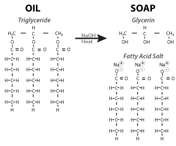 Figure 2: The basic chemical reaction of saponification.