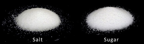 Figure 1: A pile of salt (left) and sugar (right).