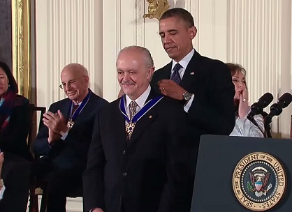 Figure 6: Mario Molina receives the 2013 Presidential Medal Of Freedom from Barack Obama.