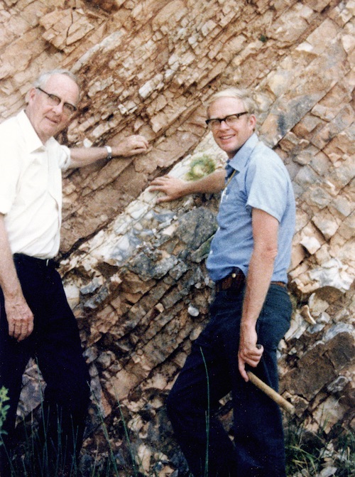 Figure 5: Luis with his son Walter, a geologist, examining rock outcroppings.