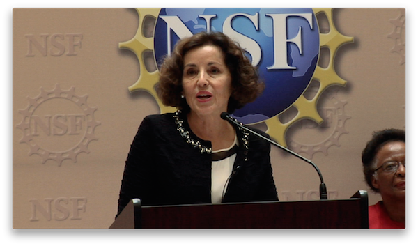 Figure 1: France Anne-Dominic Córdova speaking at the National Science Foundation (NSF).