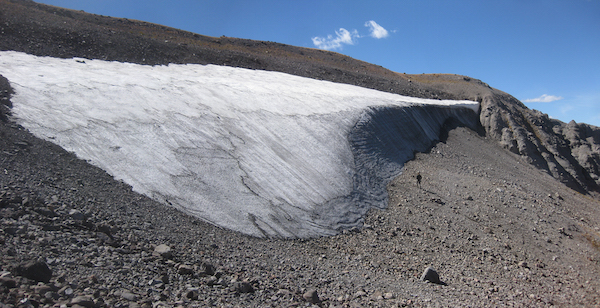 Figure 4: Ice patch in the Greater Yellowstone Area. Unlike glaciers, which move and crush objects, ice patches remain stable.