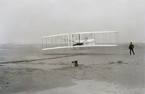 Figure 1: First successful flight of the Wright Flyer, by the Wright brothers.