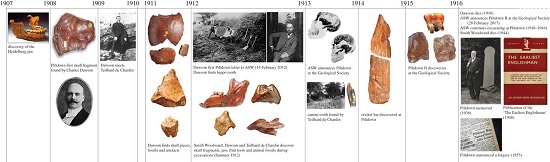 Figure 2:  Piltdown excavation timeline, including the main events and discoveries.
