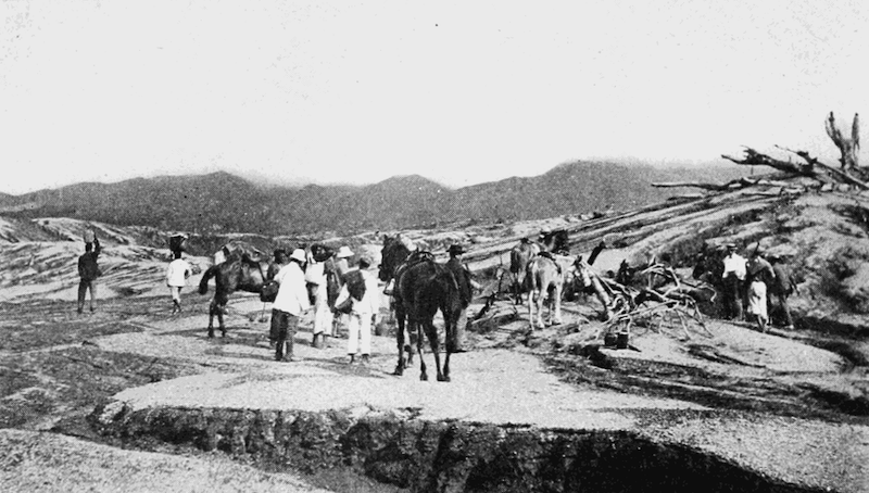 Figure 1: People walking through the post-1902 eruption landscape on the windward side of La Soufrière.