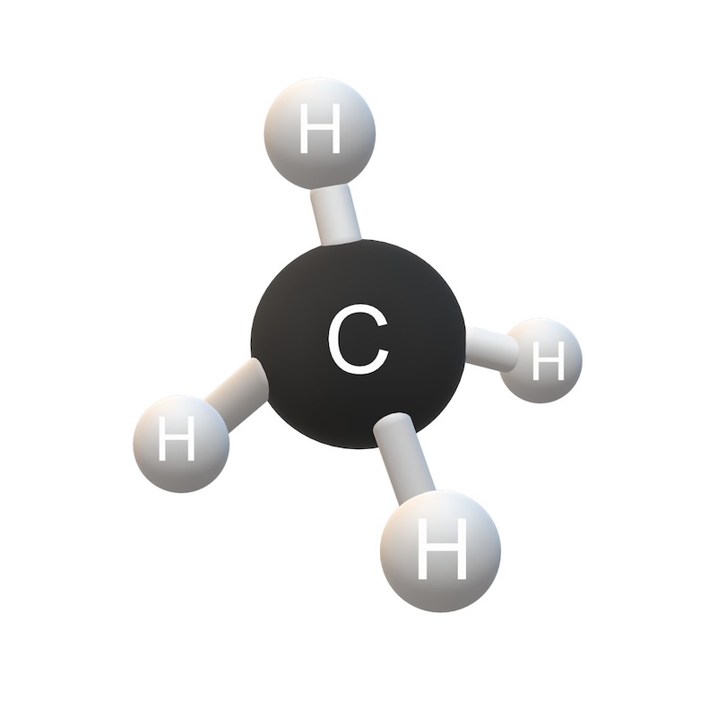 Figura 2:Metano - un átomo de carbono enlazado a 4 átomos de hidrógenos.